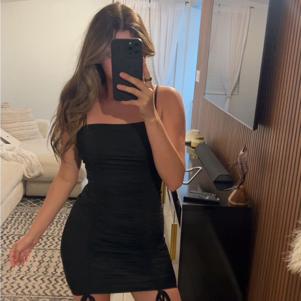 Hello Molly Black Ruched Bodycon Mini Dress